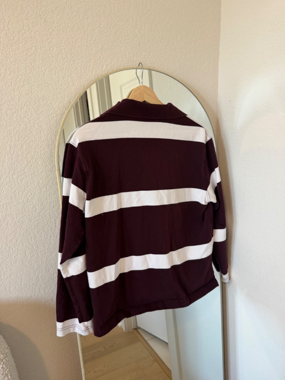 Madewell Rugby Polo Shirt Burgundy Stripe Oversized Cotton Top Size S - Picture 4 of 4